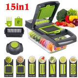 Home & Beyond Co 15-in-1 vegetable chopper with multiple blades and containers for easy vegetable prep and slicing.
